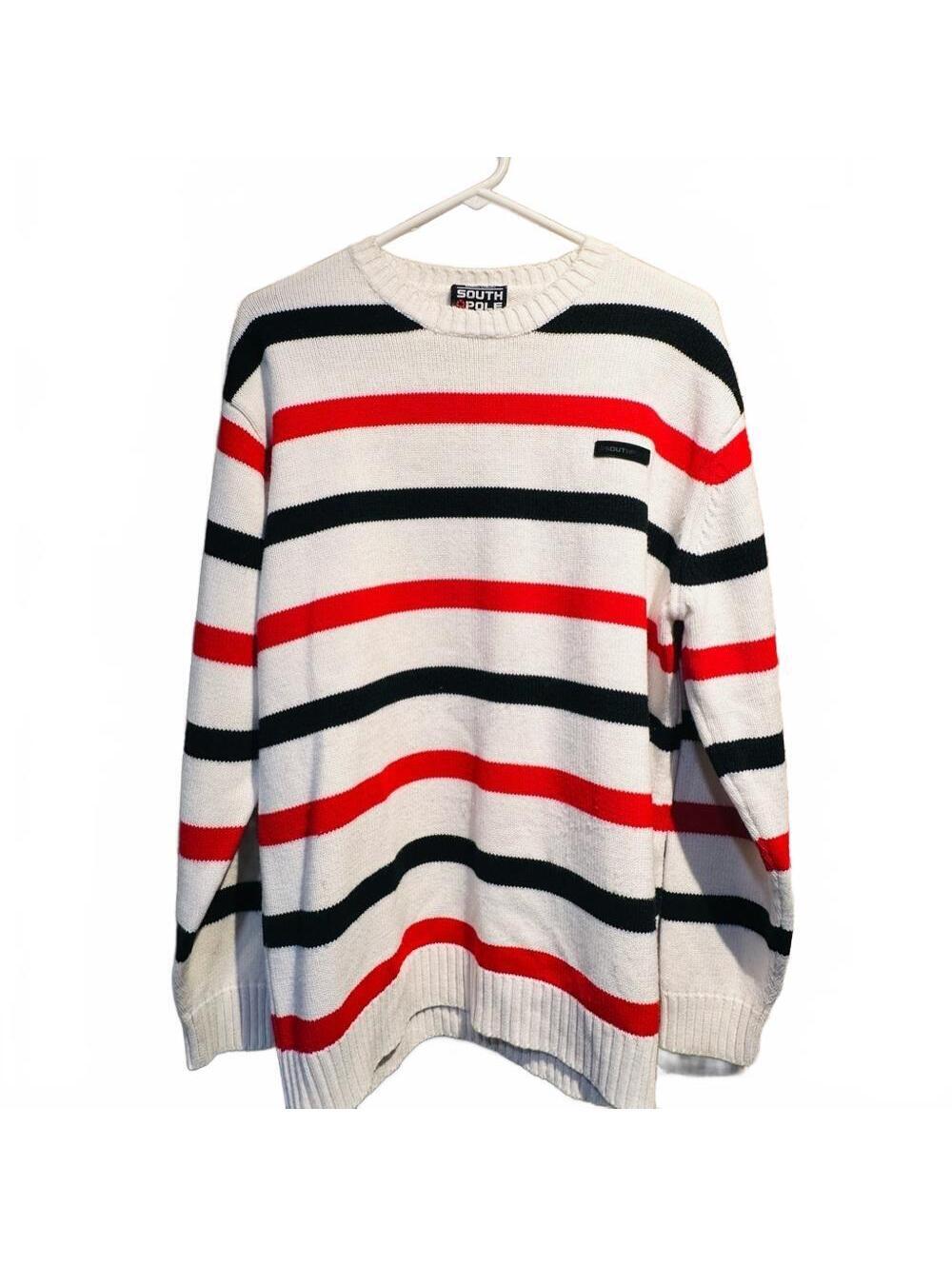 South Pole Men's Crewneck Sweater - Red, Black, White Stripes